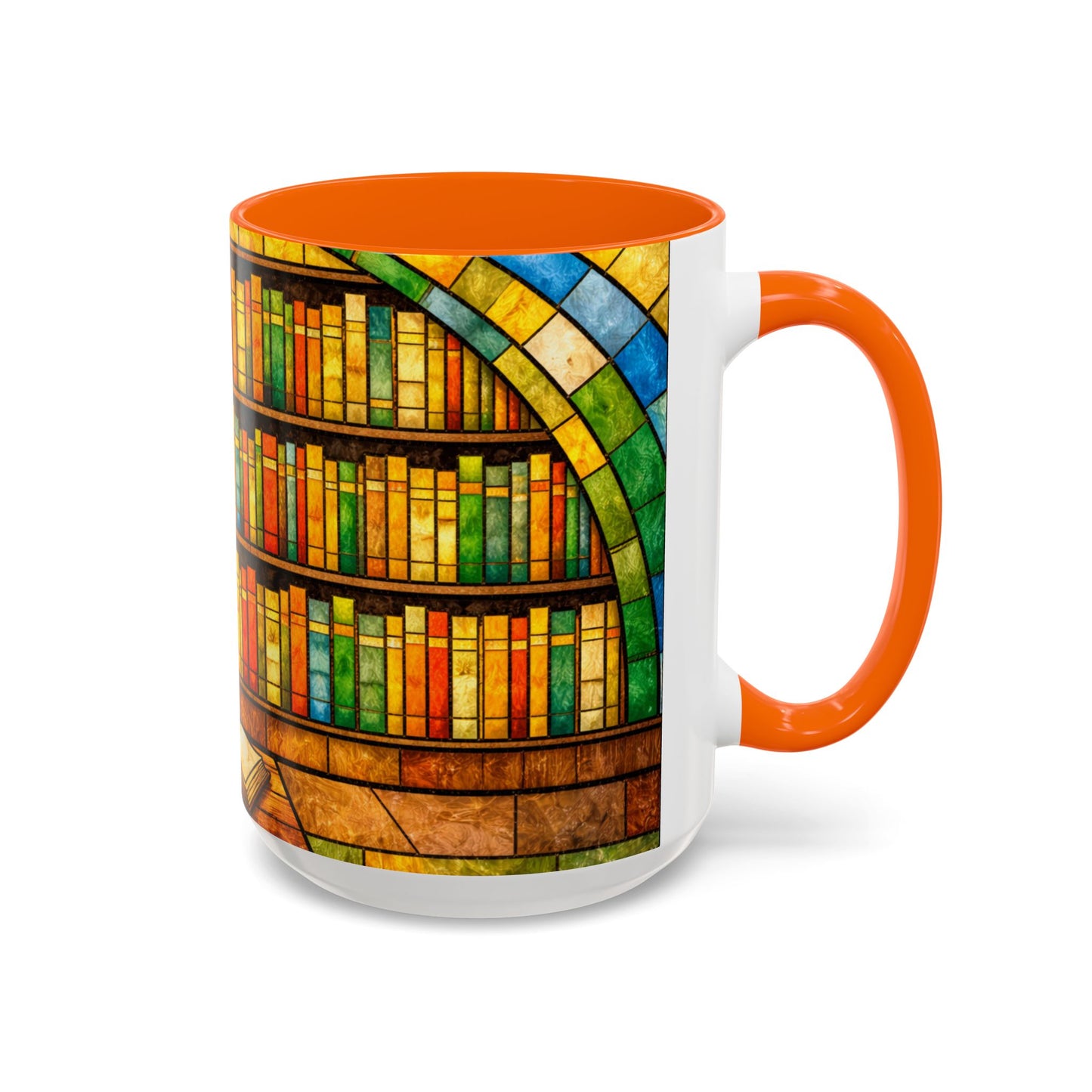 Booklover Coffee Mug – Stained Glass Library Accent Ceramic Mug
