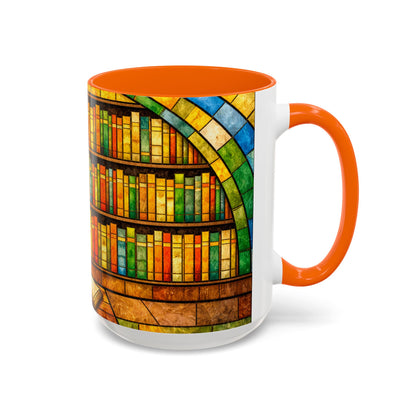 Booklover Coffee Mug – Stained Glass Library Accent Ceramic Mug