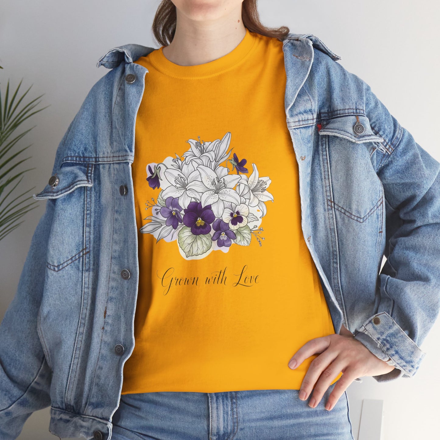 Floral 'Grow with Love' Tee — Botanical Pansy Bouquet T-Shirt