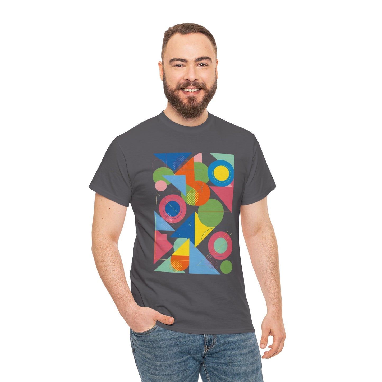 Geometric Color Block Tee — Abstract Shapes Graphic T-Shirt Retro Art