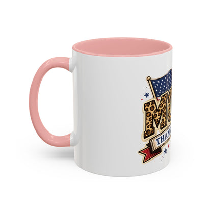 Leopard Print Thank You Mom Accent Coffee Mug — Patriotic American Flag Gift (11 oz)