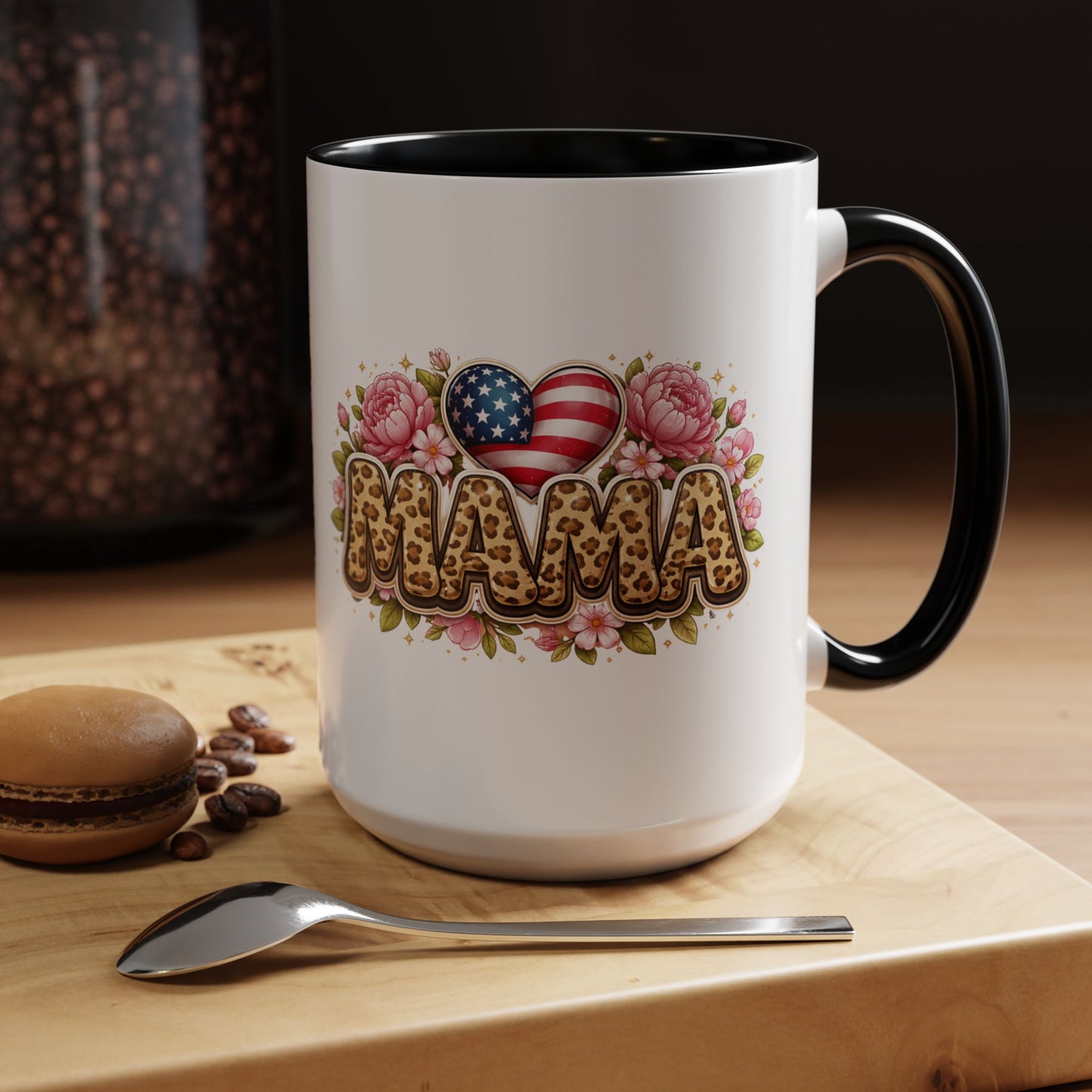 Mama Leopard Print Floral Mug Patriotic American Flag Heart Mom Gift 15oz