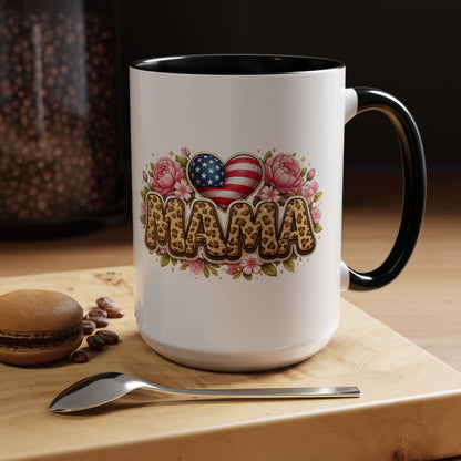 Mama Leopard Print Floral Mug Patriotic American Flag Heart Mom Gift 15oz