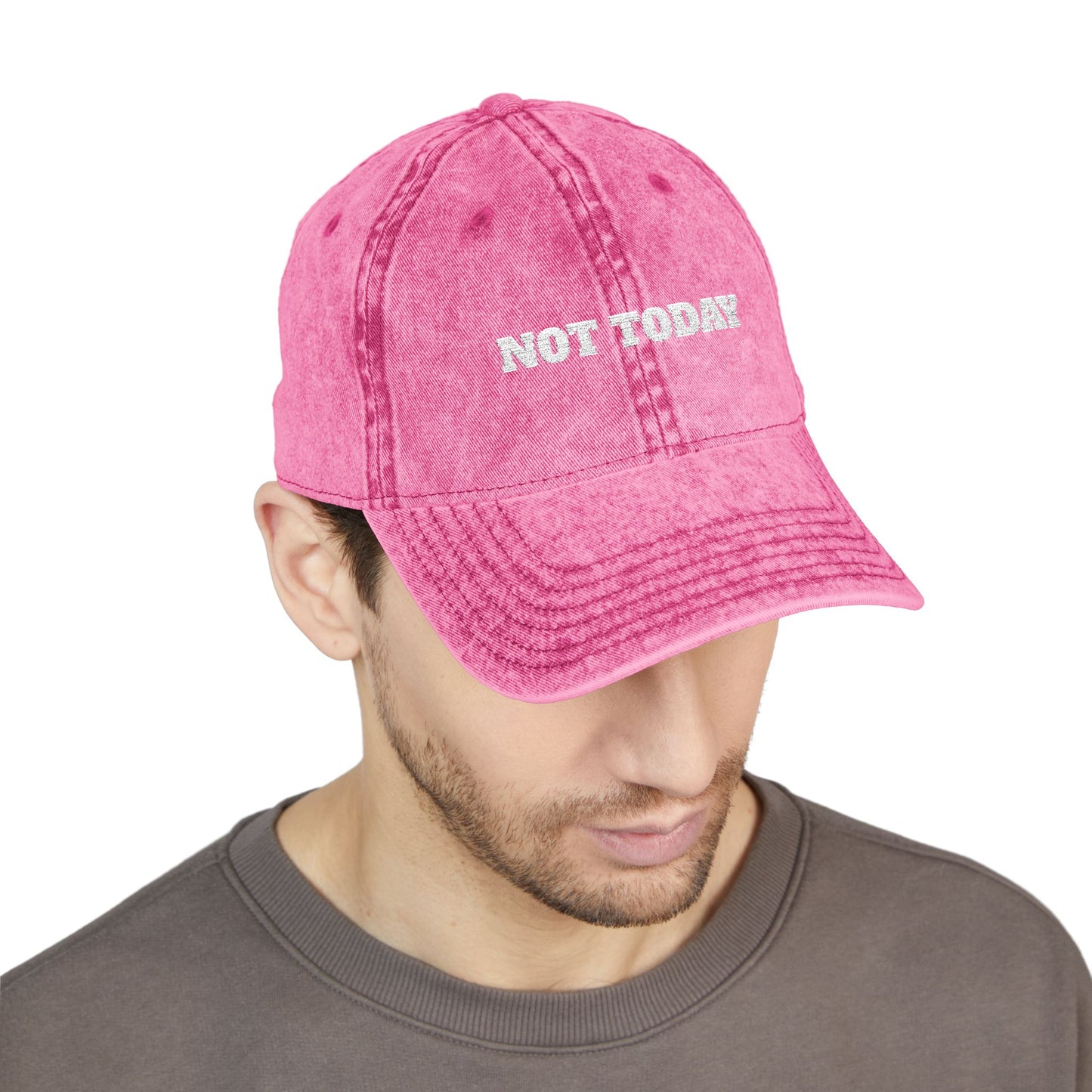 Not Today Embroidered Vintage Cap — Distressed Red Dad Hat Funny Slogan