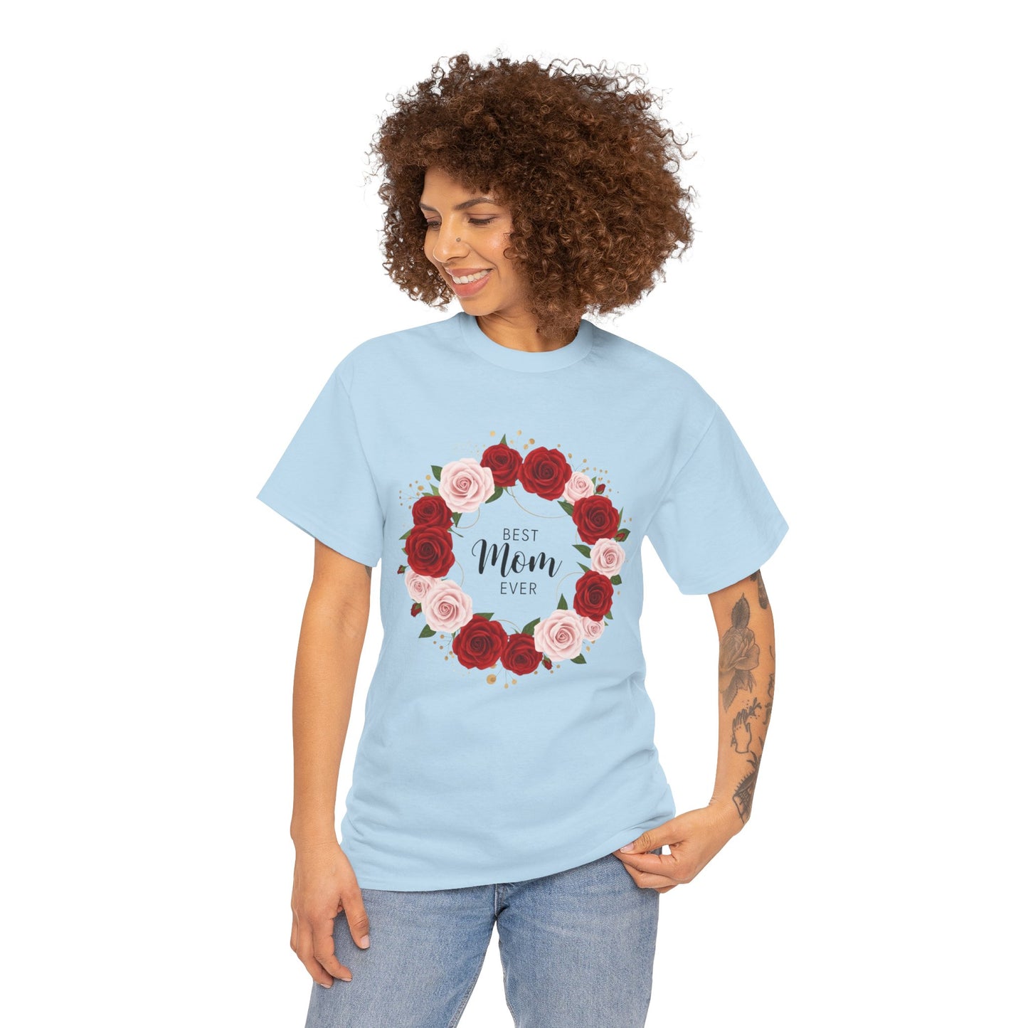 Mom Floral Wreath T-Shirt Best Mom Ever Mother's Day Gift Women Cotton Tee