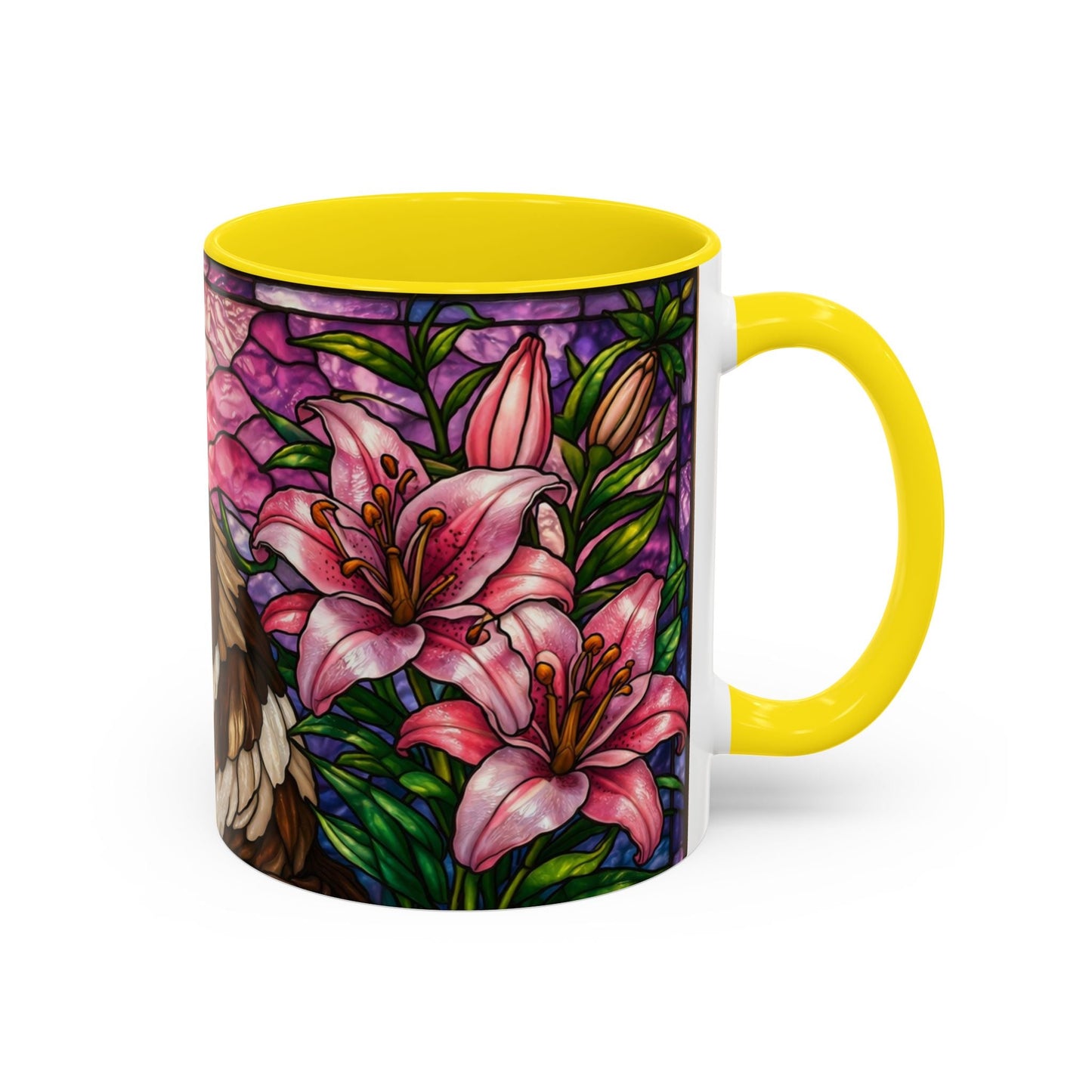 Stained Glass Ragdoll Cat Accent Coffee Mug — Floral Lily Ceramic 11/15oz