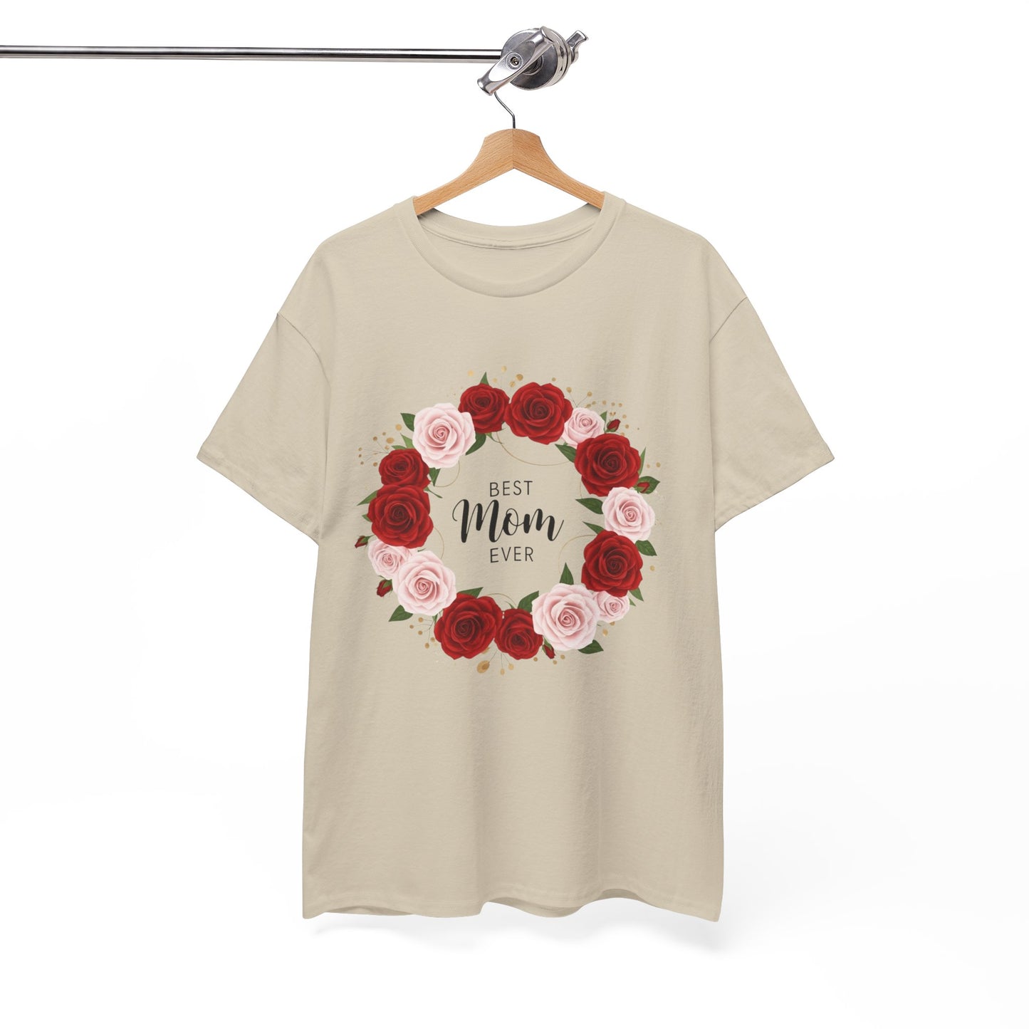 Mom Floral Wreath T-Shirt Best Mom Ever Mother's Day Gift Women Cotton Tee