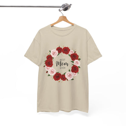 Mom Floral Wreath T-Shirt Best Mom Ever Mother's Day Gift Women Cotton Tee